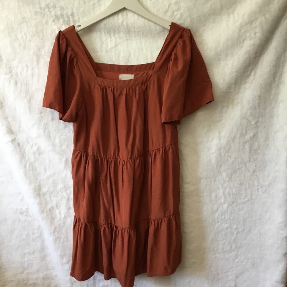Altar'd State Orange Puff Short Sleeve Dress
